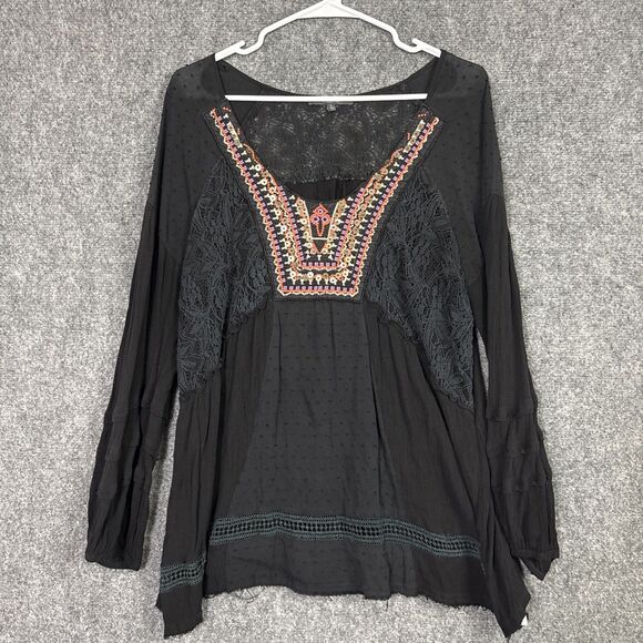 Miss Me Tops - Mis Me Top Blouse Womens L Black Sequins Embroidery Tunic Whimsigoth Boho